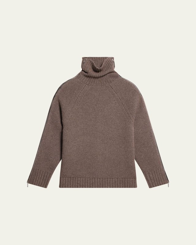 Zipped Wool-Cashmere Turtleneck Sweater